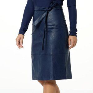 Ribbed Knit and Faux Leather Belted Dress